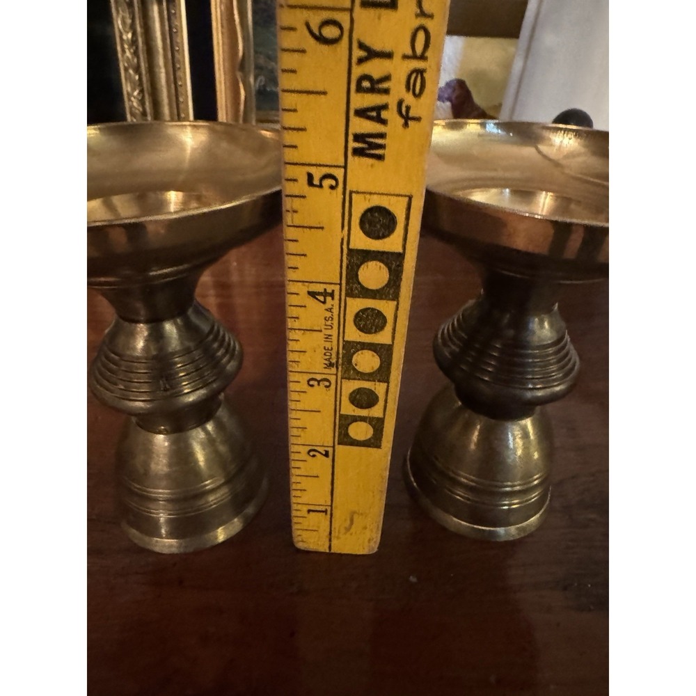 Vintage Pair Solid Brass Taper Candle Holders 5" Made in India MCM Home Decor - Picture 10 of 13